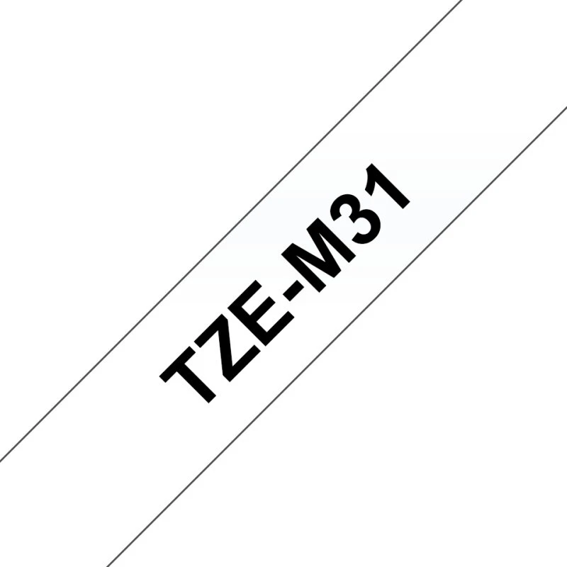 Brother TZE-M31 Lamineret Bånd 1,2 cm x 8 m, Sort på Transparant