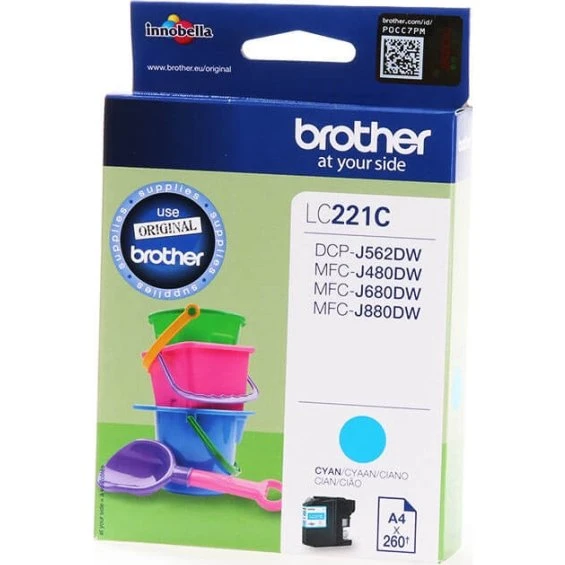 Brother LC-221C Cyan Blækpatron, 260 sider