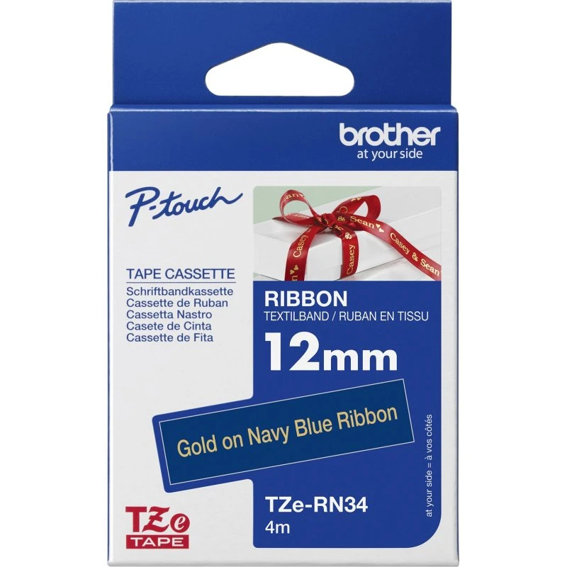 Brother TZe RN34 Guld på marineblå Båndtape 1,2 cm x 4 m