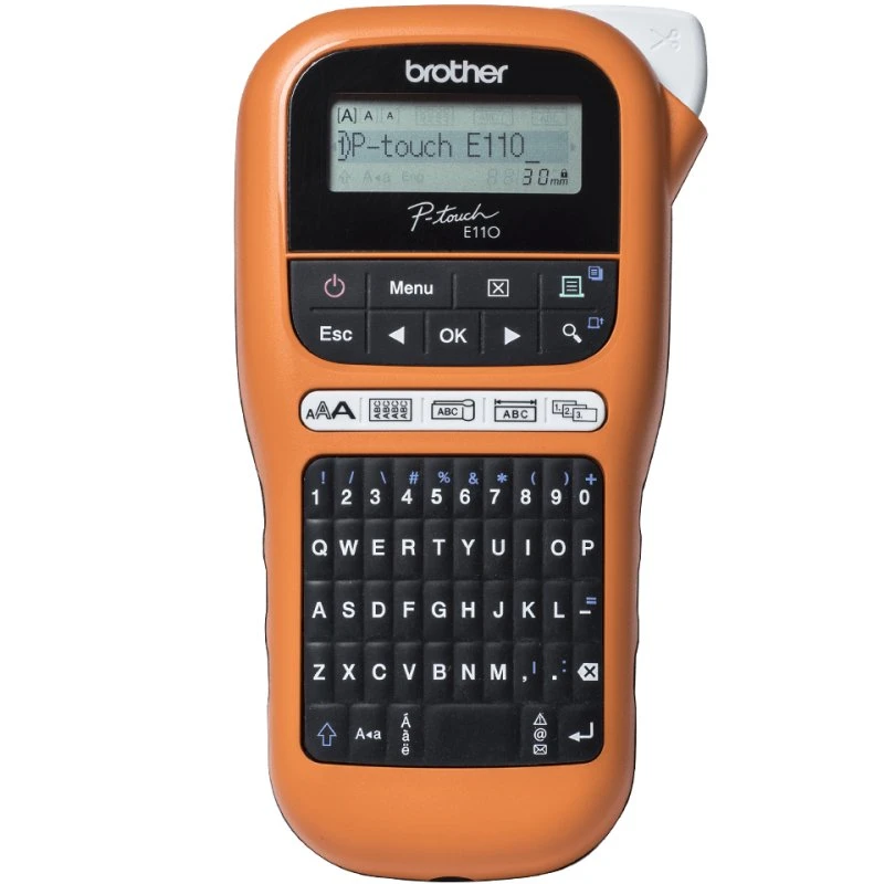 Brother P-Touch PT-E110 Termisk Etikettemaskine, 1,2 cm, sort/orange