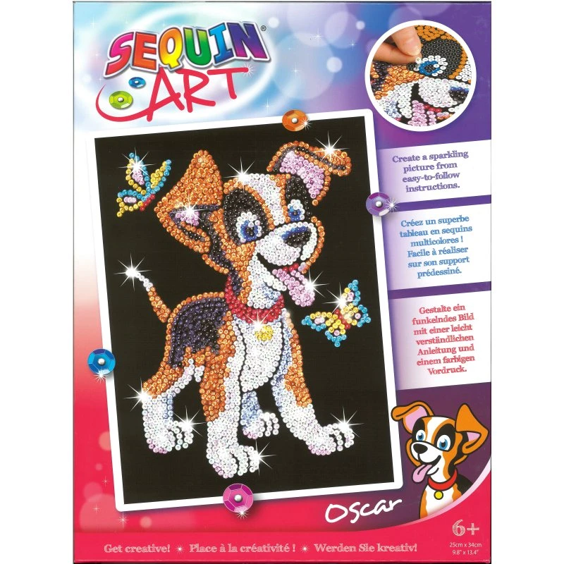 Sequin Art Oscar Puppy, Pailletbillede 25x34cm