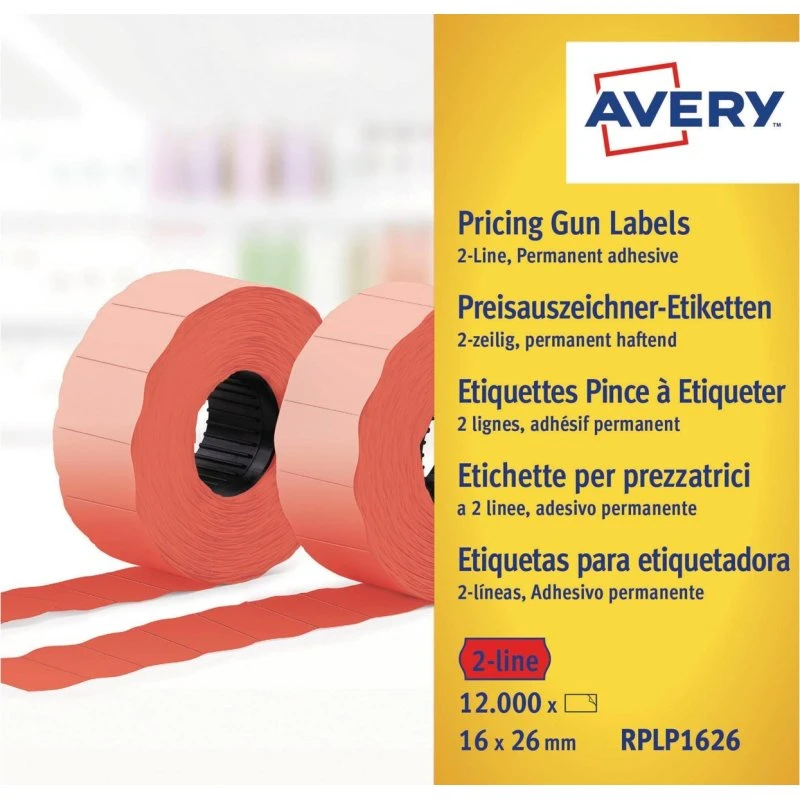 Avery Permanente Prisetiketter 26x16mm, Rød, 1200 stk/rolle