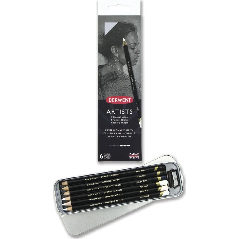 Derwent Artists Sort & Hvid 6 stk. Metalæske