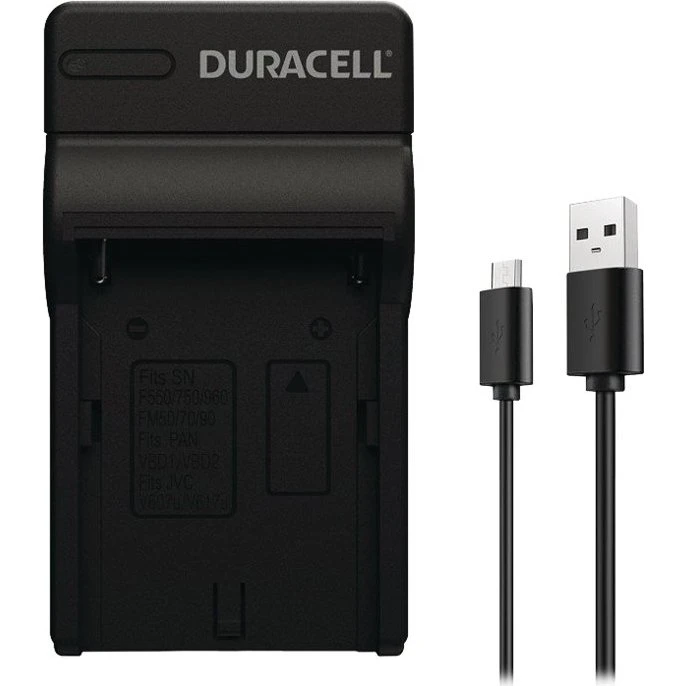 Duracell NP-FM500H USB-batterioplader, sort