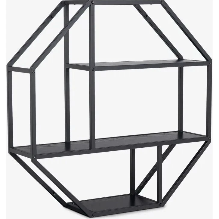 Seaford 8-kantet væghylde mat sort 77x20x77 cm