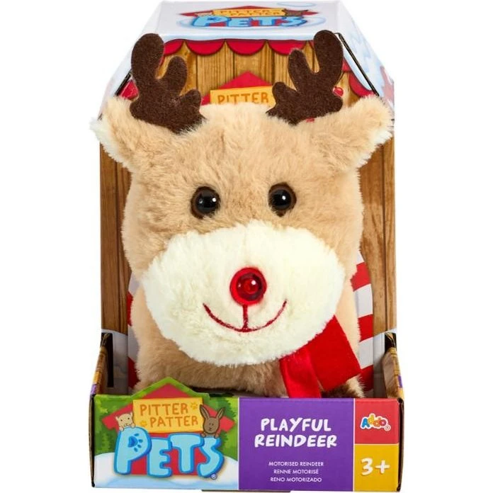 Happy Pets Playful Little Reindeer – Blød, blinkende julerensdyr med rød næse