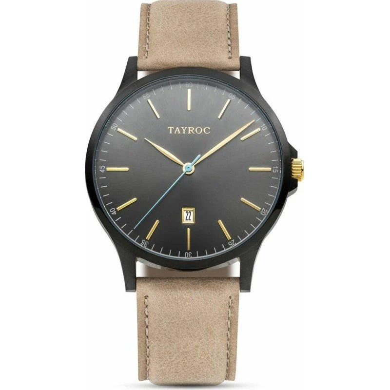 Tayroc TXM099 Herreur - Sort skive, brun læderrem (Ø 40 mm)