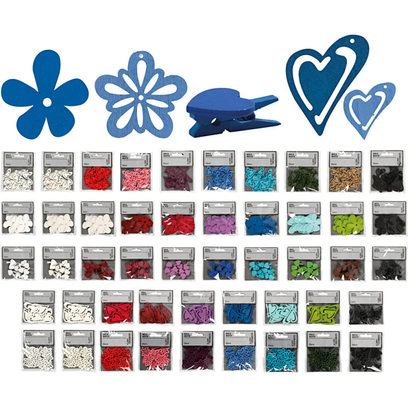 Træpynt 50 stk. assorterede farver