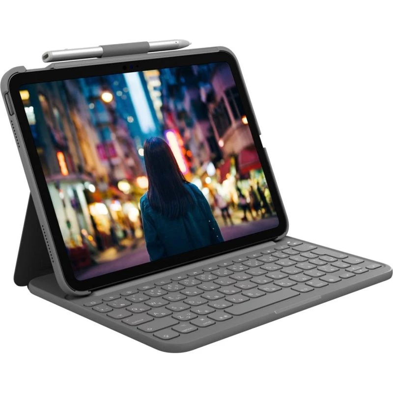 Logitech Slim Folio Tastaturcover, QWERTZ, grå, til iPad 10,9"