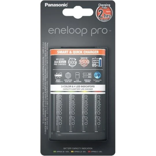 Panasonic eneloop pro smart & quick BQ-CC55 - 3 t oplader med 4xAA batterier