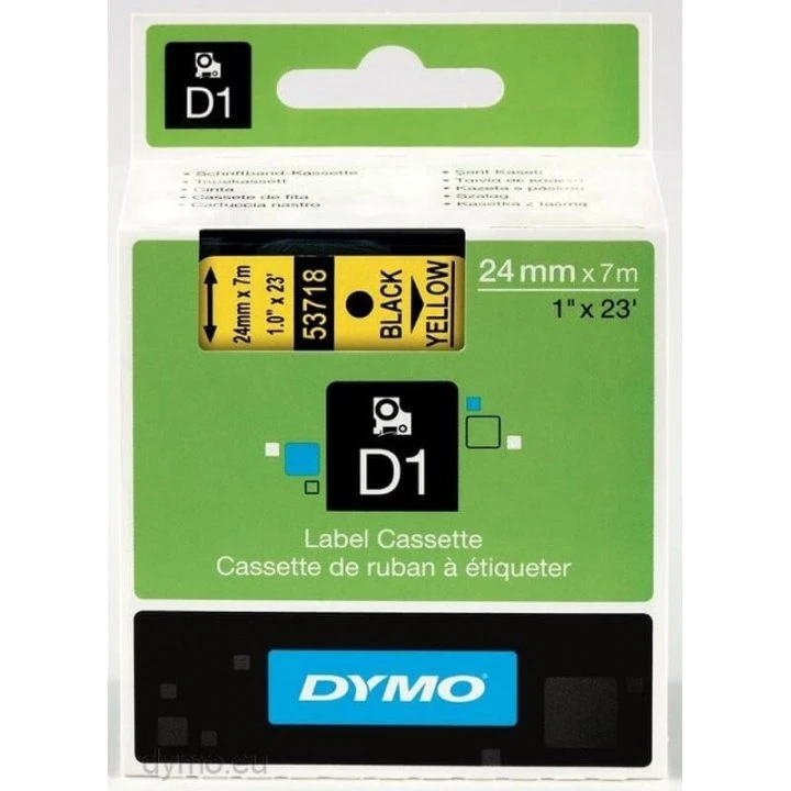 DYMO D1 24mm Sort på Gul Markeringstape, 7m