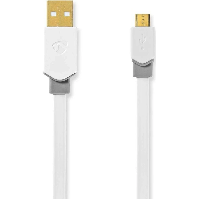 Nedis USB-kabel 1 m USB-A til Micro-USB B, fladt, hvidt