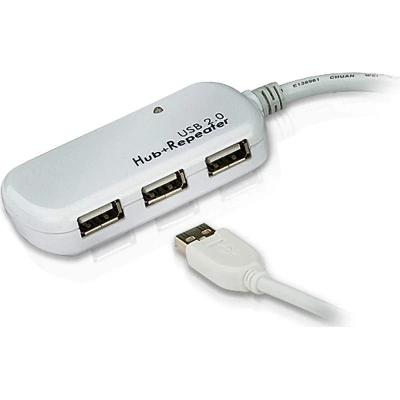 ATEN UE2120H Aktiv USB 2.0 Forlængerkabel med Hub, 12 m, Elfenbensfarvet