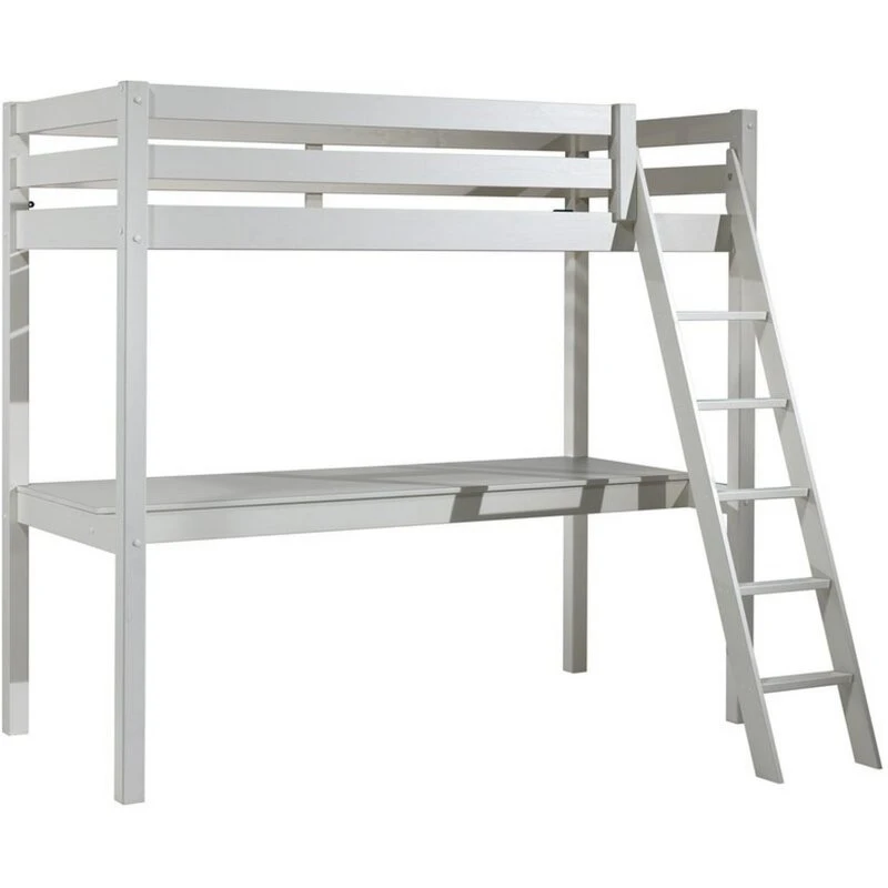 Pino højseng med skrivebord 90 x 200 cm, hvid
