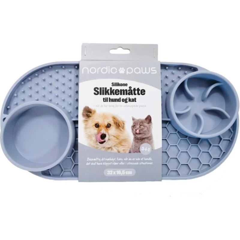 Nordic Paws 3i1 Slikkemåtte til Hund & Kat - Grå