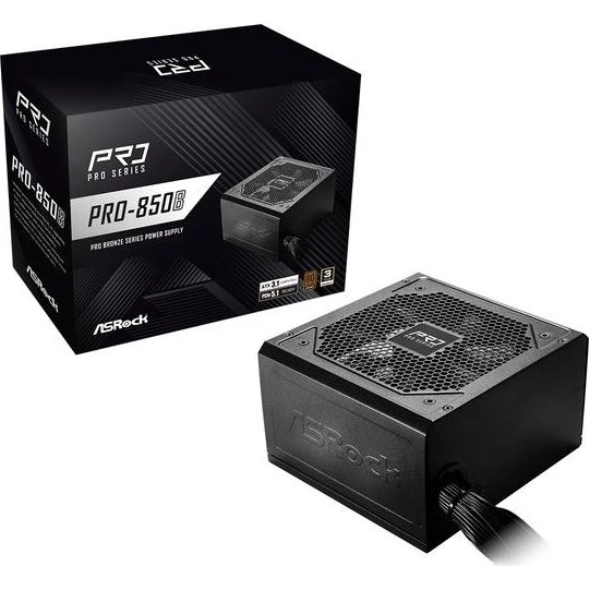 ASRock PRO-850B 850W 80+ Bronze Strømforsyning, Sort