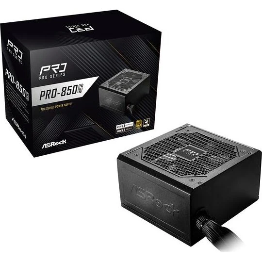 ASRock PRO-850G 850W 80 Plus Gold Strømforsyning, Sort
