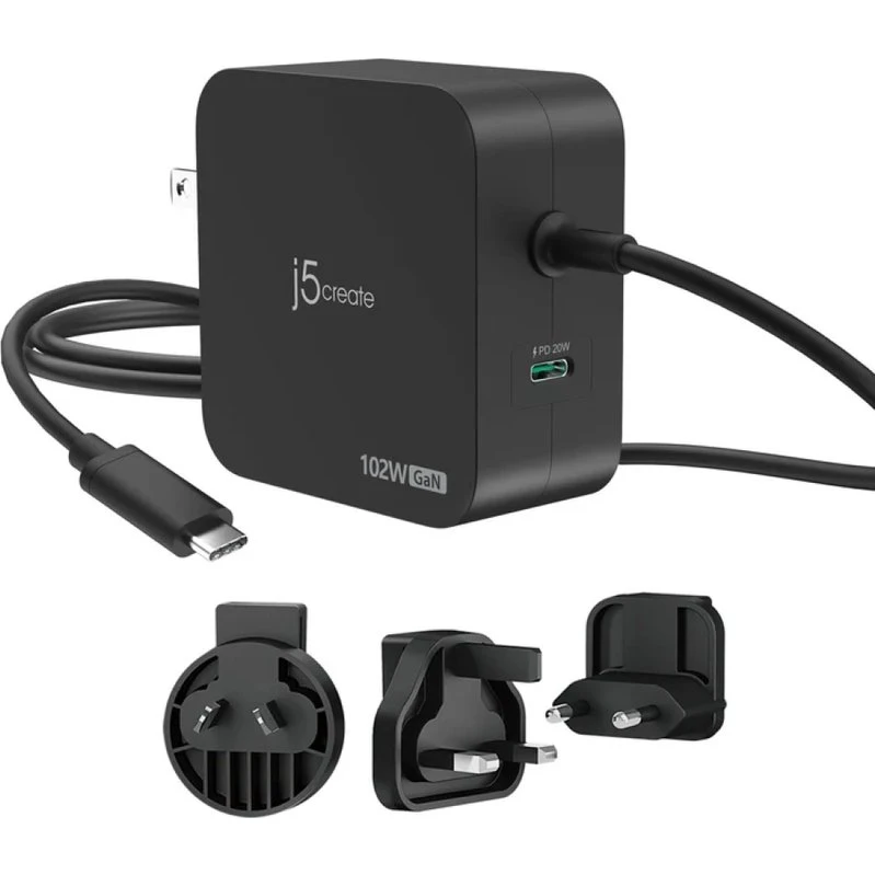 j5create JUP25102V 102W GaN USB-C 2-Port Charger, sort