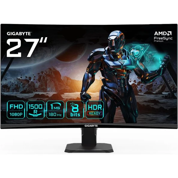 Gigabyte GS27FC 27" FHD 180Hz Curved Gaming Skærm, Sort