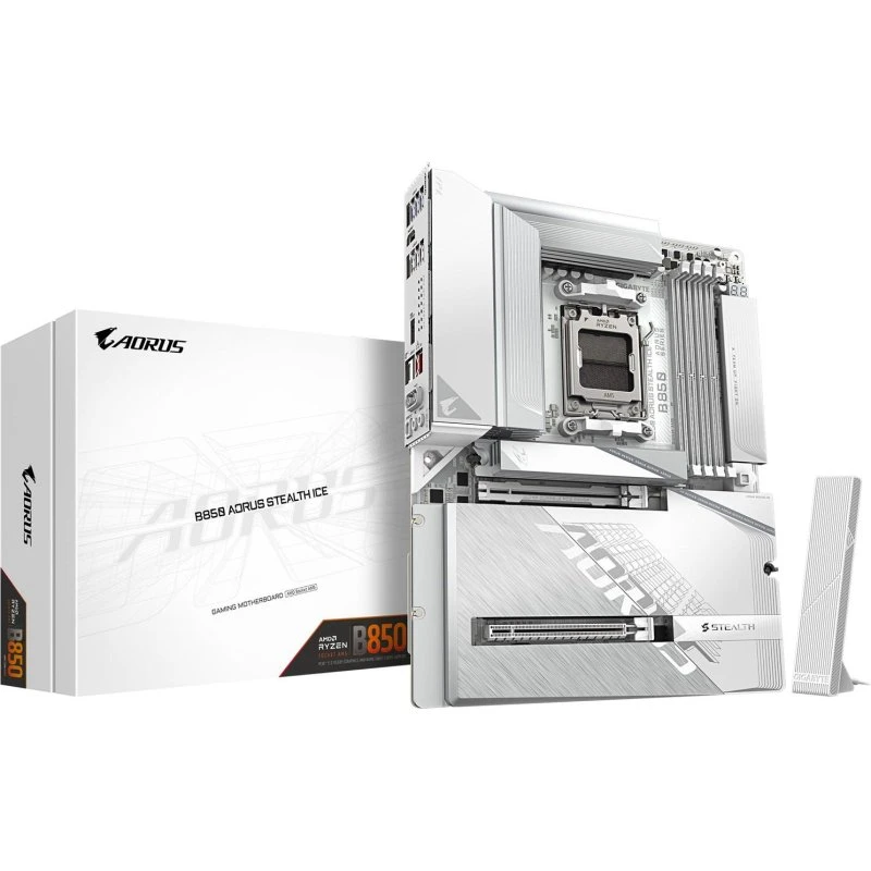 GIGABYTE B850 AORUS STEALTH ICE Hvid ATX Bundkort - AMD AM5 - DDR5 - WiFi 7