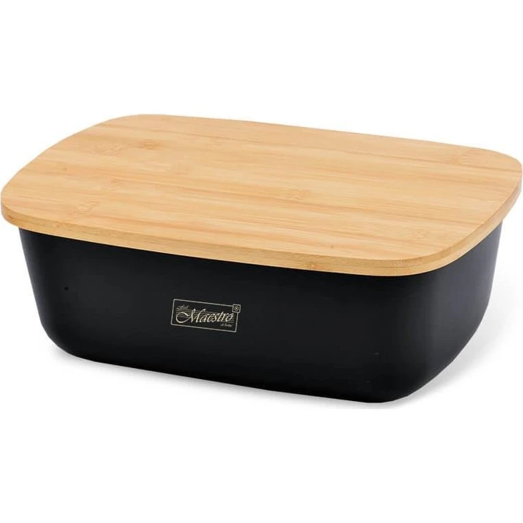 Maestro MR-1776 Brødkasse, sort med bambuslåg (34,5x23,5x13 cm)