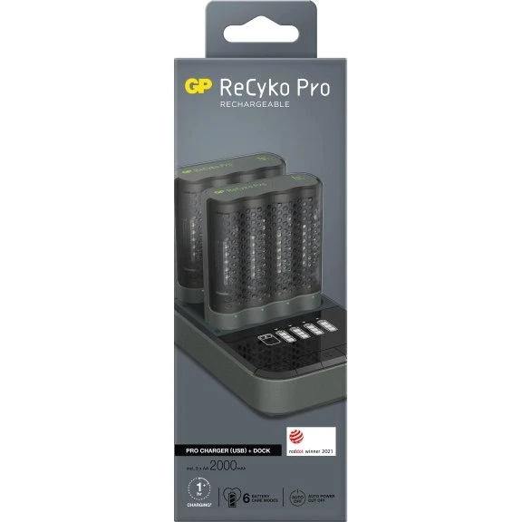 GP Pro Charger 2pcs med Ladestation og 8xAA 2000mAh Batterier