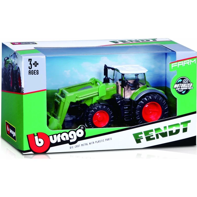 Bburago Fendt 1050 Vario Legetøjstraktor med Frontlæsser, 10 cm, Grøn, 3+ år