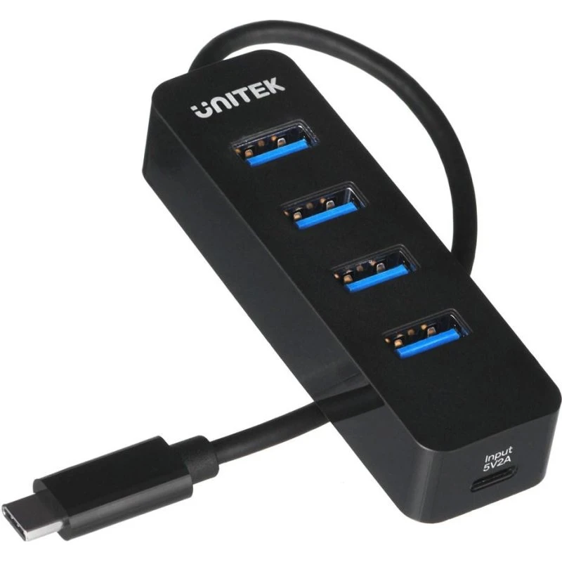 Unitek USB-C til 4x USB-A 3.1 Hub, Aktiv, 10 W, Sort