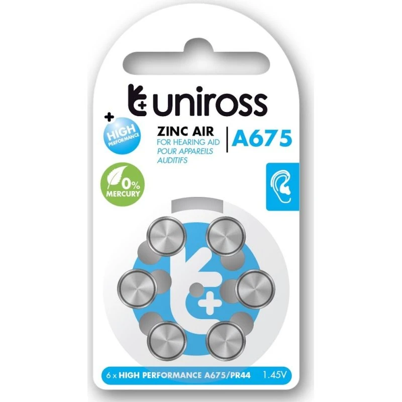 Uniross A675 Høreapparatbatterier 540 mAh, 6 stk.