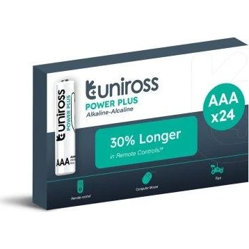 Uniross Power Plus AAA Alkalisk Batterier, 24 stk