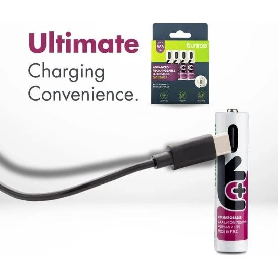 Uniross AAA USB-C genopladelige batterier (4-pak)