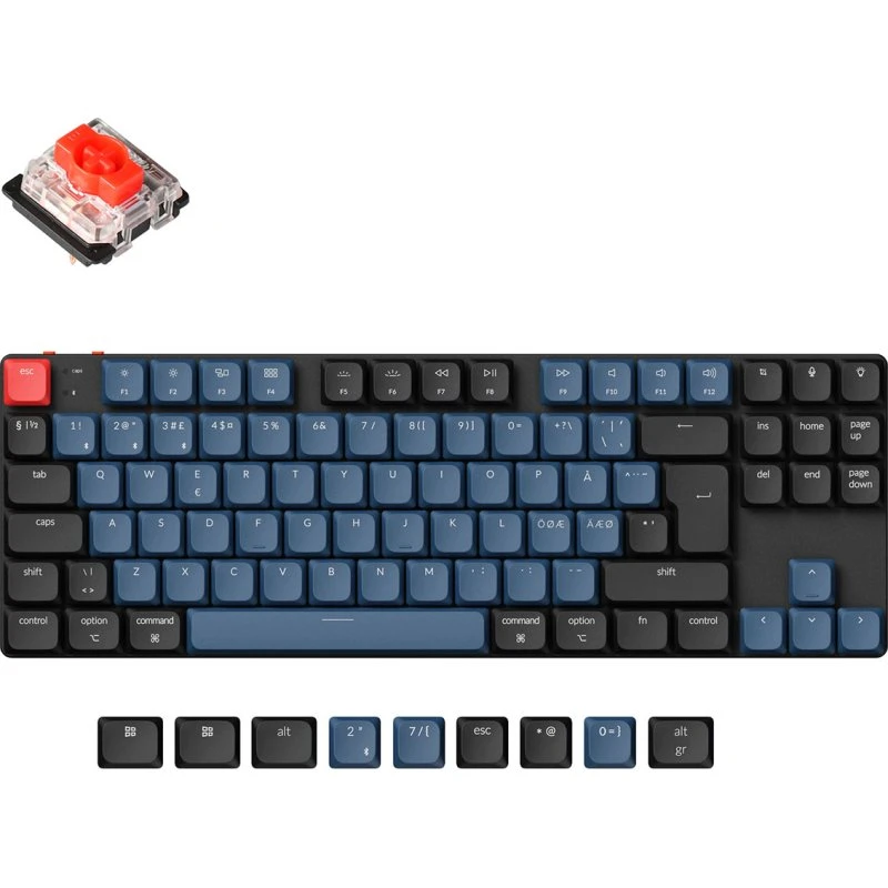 Keychron K1 Pro RGB Trådløs Gaming Tastatur, Red Switch, Nordisk, Sort