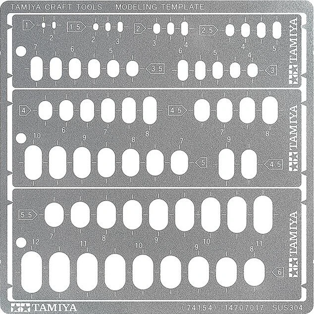 Tamiya 74154 Modelleringsskabelon Runde Rektangler 1-6 mm