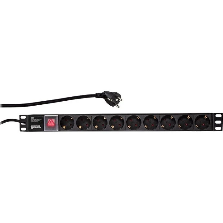 LogiLink 19" 1U Stikdåse 9x CEE7/7 16A Sort