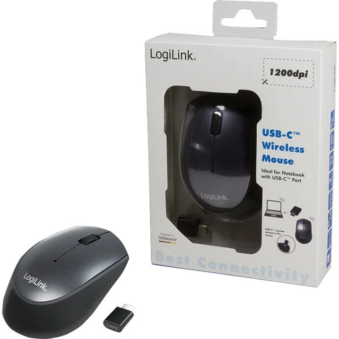 LogiLink 2.4GHz Trådløs Mus USB-C, Sort, 1200 DPI
