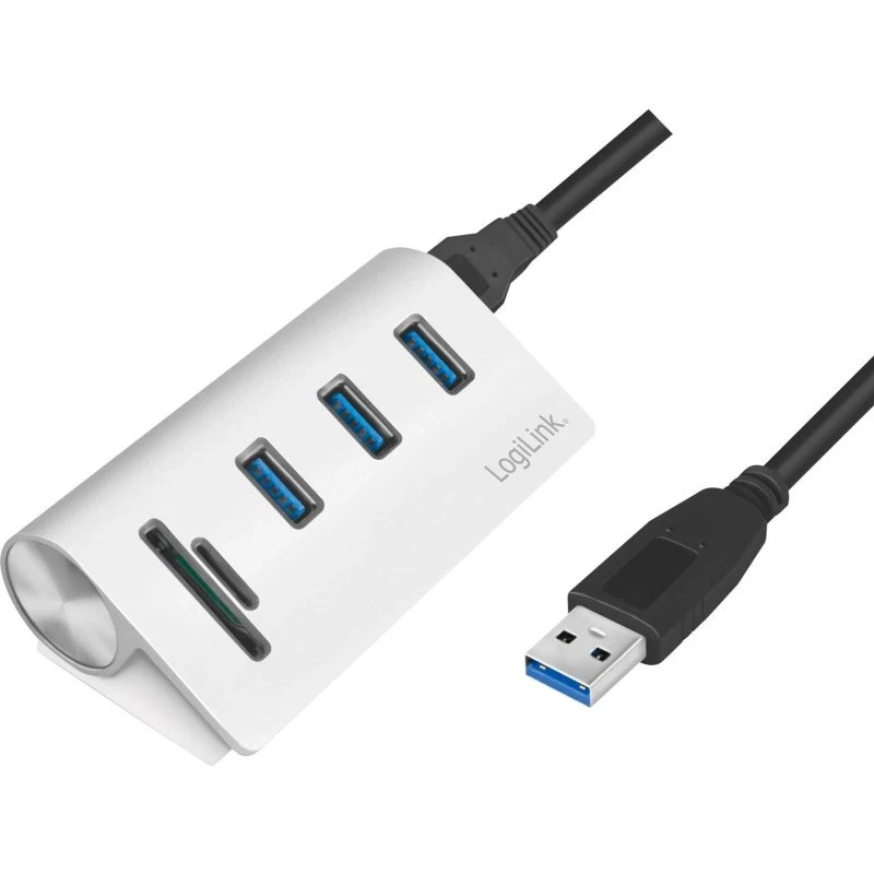 LogiLink USB 3.0 3-ports hub med kortlæser i aluminium