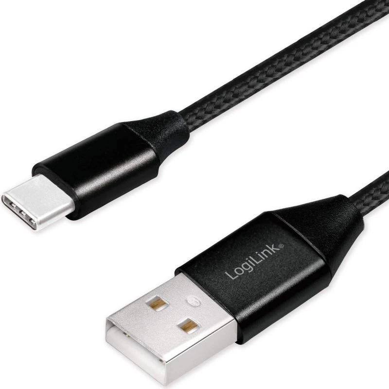 LogiLink USB-C til USB-A 0,3 m tekstilkabel, sort