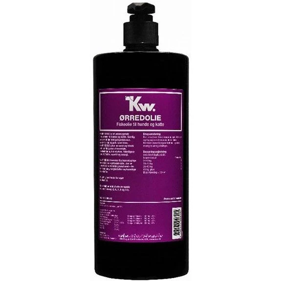 KW Ørredolie 1L – omega-3 fiskeolie til hund og kat