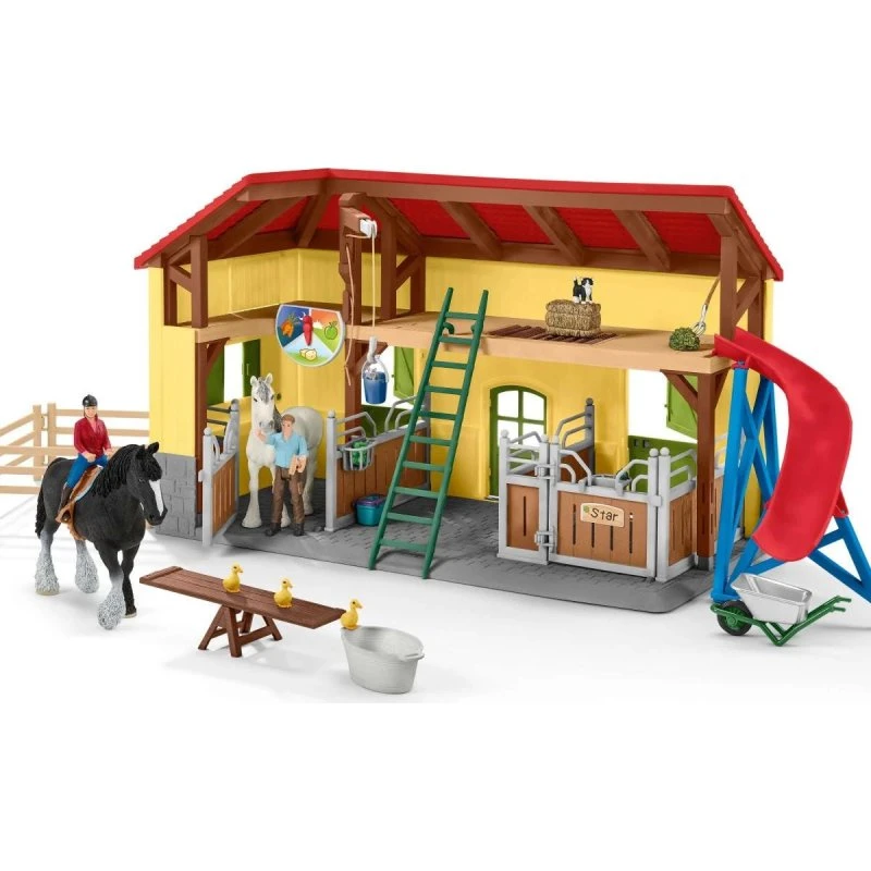 Schleich Hestestald 42485 - Legesæt med 7 dyr & familie