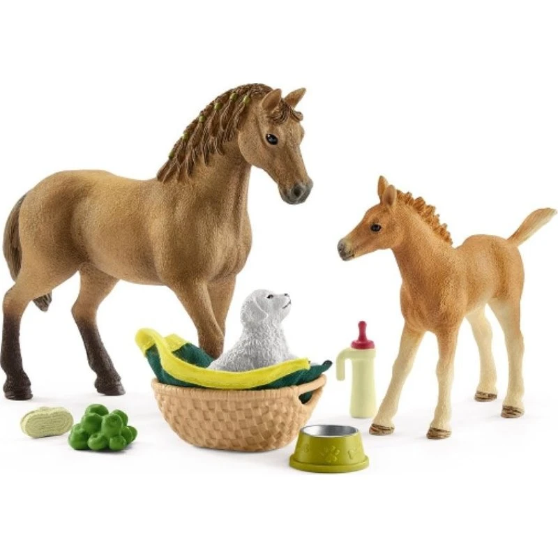 Schleich Sarah's Baby Animal Care - Quarter-horse føl med hvalp