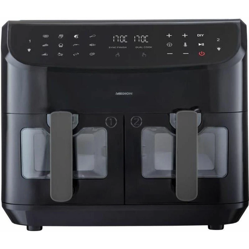 Medion LIFE P20 Airfryer, Sort, 2600 W, 8,7 L, 2 Skuffer