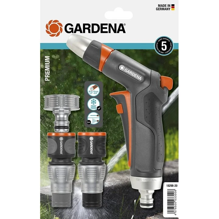 Gardena Premium Basic-sæt – Komplet startsæt med brusepistol og metalforstærkede koblinger