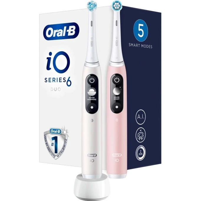 Oral-B iO Series 6 Duo Hvid/Lyserød (2 stk.)