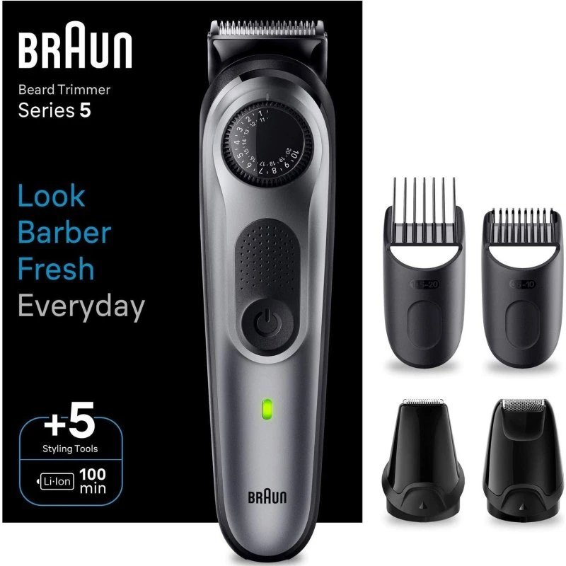 Braun BT5440 Skægtrimmer med 5 Tilbehør, 40 Længdeindstillinger, 100 Minutters Brug