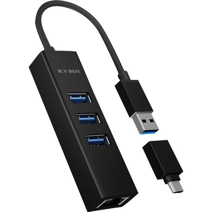 ICY BOX IB-HUB1419-LAN USB 3.0 3-port Sort