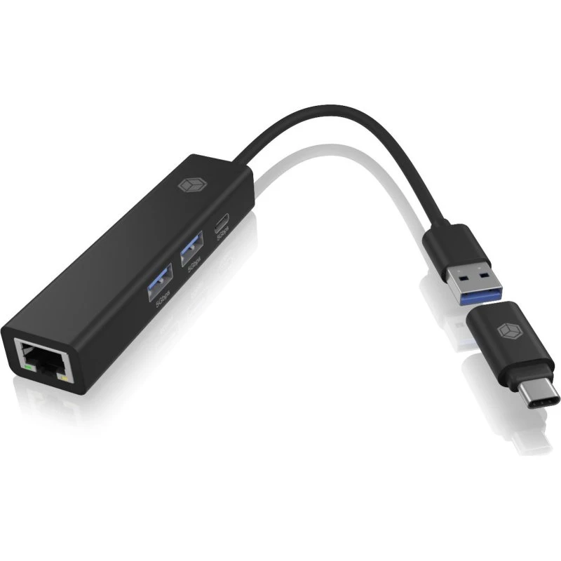 ICY BOX IB-HUB1439 Dockingstation med RJ45, 2x USB-A og USB-C – Sort