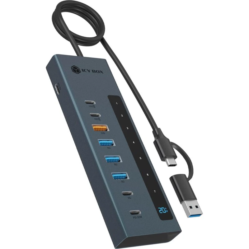 ICY BOX IB-HUB1743-CPD 7-Port USB-Hub med PD 100W