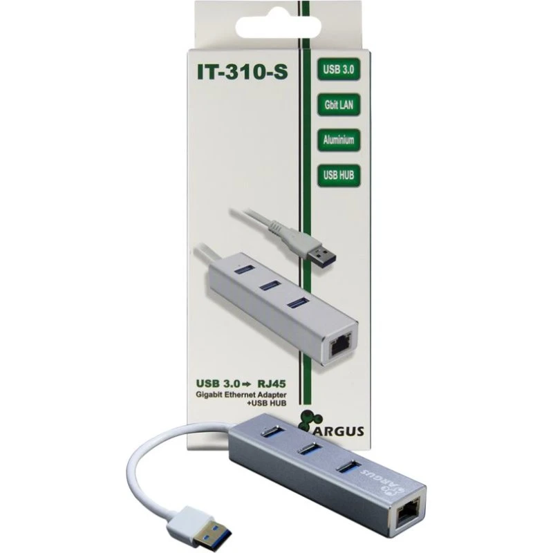 Argus IT-310-S Sølv USB 3.0-hub med Ethernet