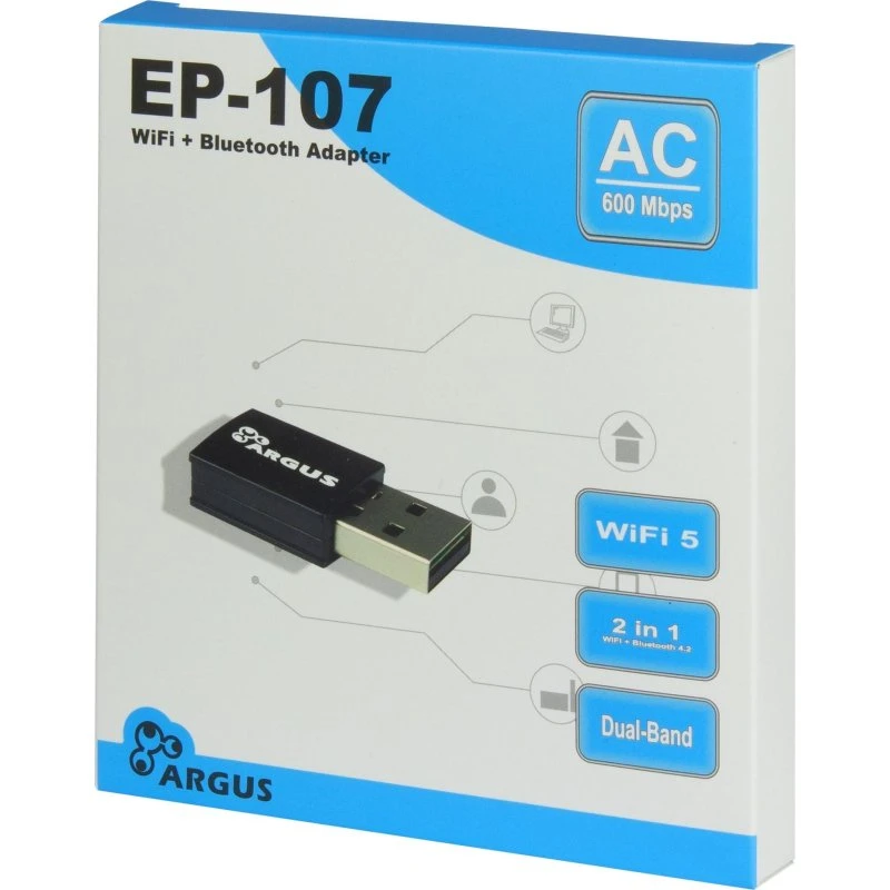 Argus EP-107 USB 2.0 Wi-Fi 5 600 Mbps med Bluetooth 4.2