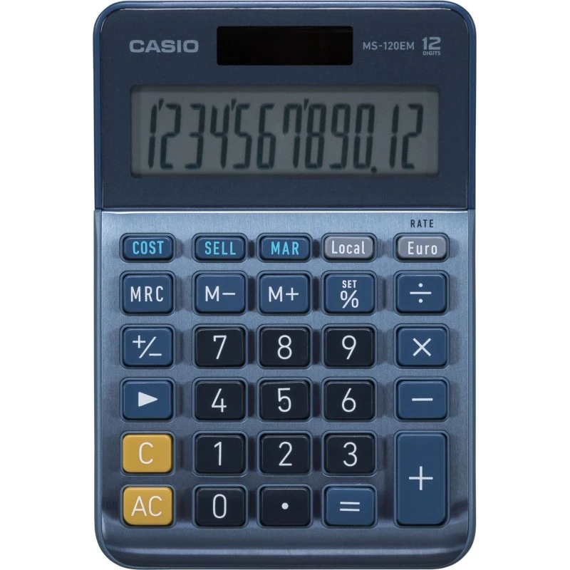 Casio MS-120EM 12-cifret skrivebordsregner, blå